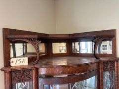 Antique Oak, Curved Leaded Glass Corner Cabinet - Approx. 40in x 74in
