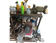 8ft. L. Steel Work Table- Contents Included Except Welding Rods, Vise, and Grinder