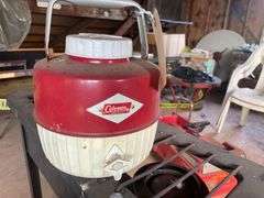 Dobbs Hat Box with Hat Knox Custom, Vintage Coleman Thermos 10 Inches Tall, 4 Plastic Horses with a Horse on Frame