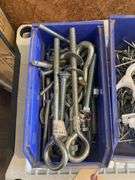 Lot of Nails, Assorted Bolts with Nuts, Chain for Chainsaw, and Miscellaneous Metal Parts