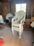 6 White Plastic Lawn Chairs