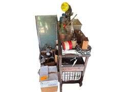 Large Lot - Tools, Hardware, Antique Bottles, Joist Hangers, Metal Shop Rack
