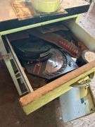 Metal Shelving Container 36in x 25in x 18in with Contents - Saw Blades, Drill Bits, Brake Pads