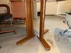 Wooden Dining Table w/ 2 Rolling Arm Chairs - 40in x 40in x 39in