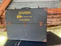 3 Older Trunks 31x17x13 Inches, A Wicker Box 32x16x15 Inches and a Sylvania TV-Radio Serviceman's Electronic Tube Case 21x10x16 Inches