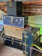3 Older Trunks 31x17x13 Inches, A Wicker Box 32x16x15 Inches and a Sylvania TV-Radio Serviceman's Electronic Tube Case 21x10x16 Inches