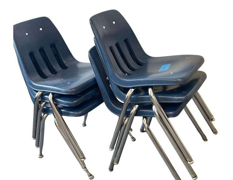 6 Blue Plastic and Chrome Chairs image