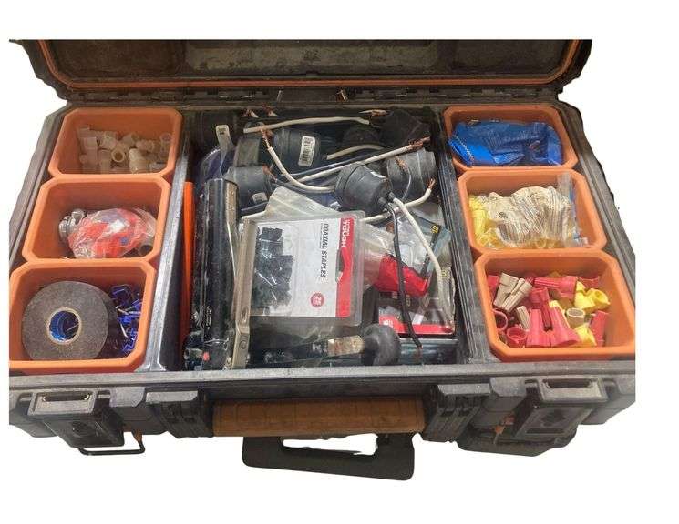 Ridgid Tool Box with Rubber Caps, Wire Staples, Electrical Tools, Screws image