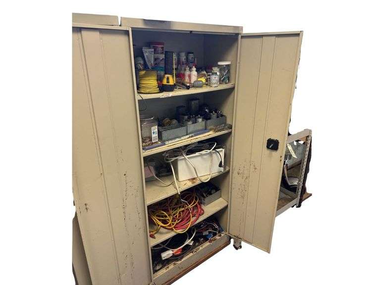 Steel Cabinet 6ft. H. X 3ft. W. X 18in. D. Contents Included- HVAC Items- Wire - Gauges - Hoses - Electrical image