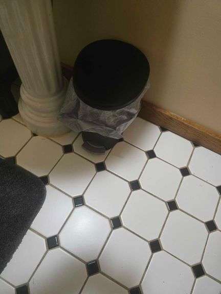 Contents in Bathroom- Pictures - Wall Art - Plunger - Garbage Can image