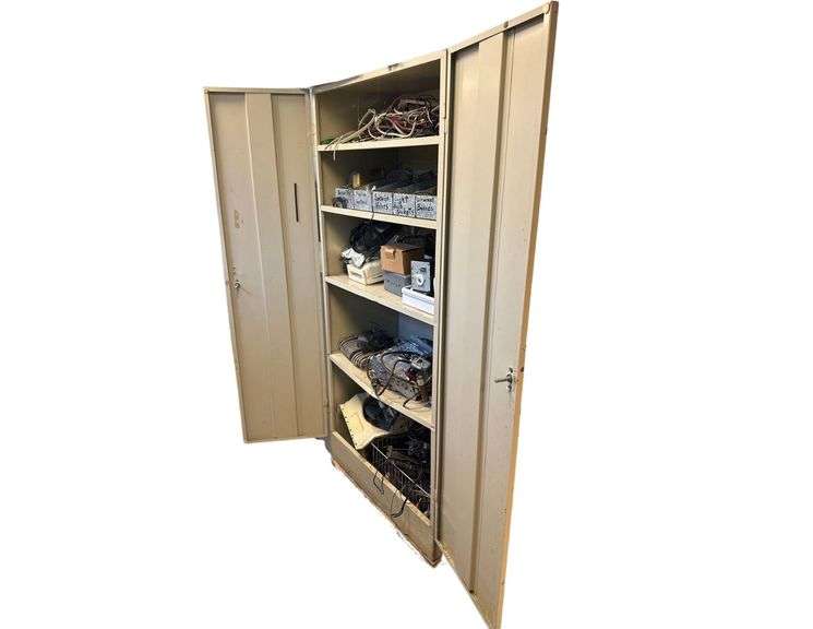 Steel Cabinet 6ft. H. X 3ft. W. X 18in. D. Including Contents- Refrigeration Parts - Compressor Parts - Electrical Parts image