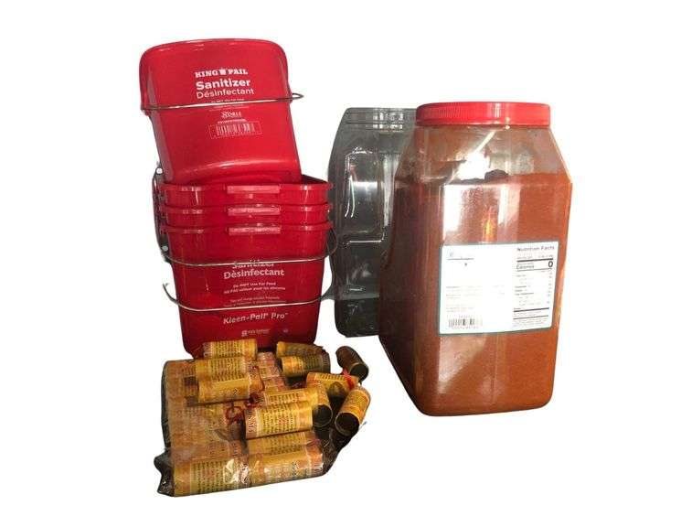 Fly Strips, Spice Containers, And Red Plastic Pails image