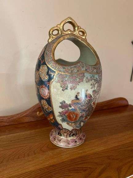 Royal Satsuma Hand Painted Ware Vase - 14 in Tall image