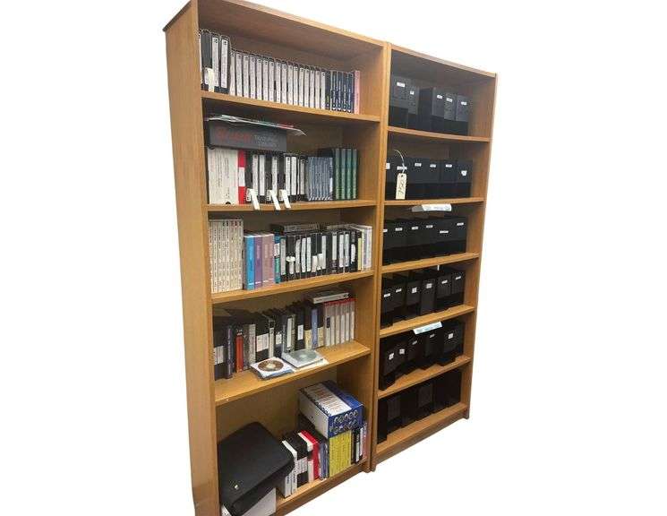 2 Wooden Book Cases 31.5x12x79 Inches Each Plus All Contents image