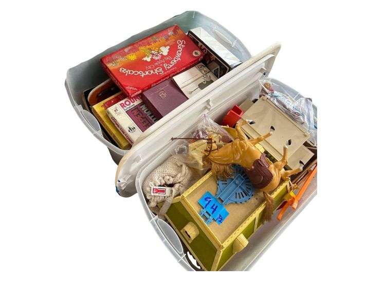2 Boxes containing Various Bored-games, Toy House, Etc. image