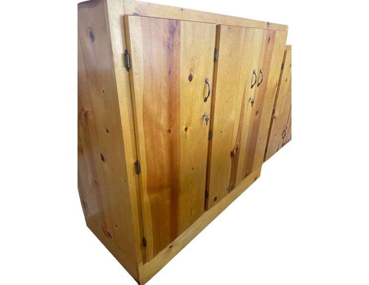 Locking 3 Door Pine Wood Cabinet 59x27x53 Inches image