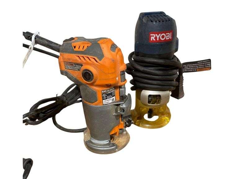 2 Hand held Electric Routers a Ryobi BB073 80555 and a Ridgid CS15373D-D11013 image