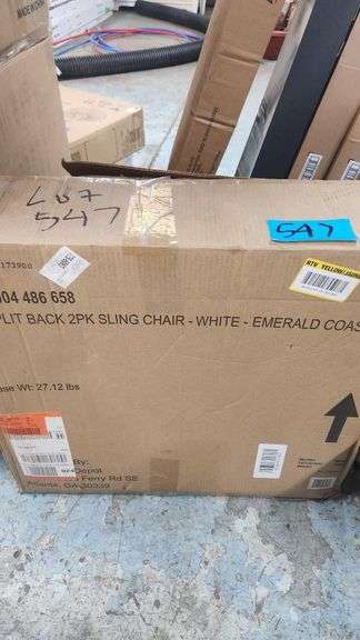 KD Split Back 2 Pk Sling Chairs. White - outdoor Vinyl Table. Side image
