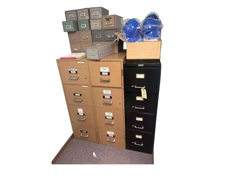 3 Filing Cabinets, Construction Hats, Storage, Etc. image