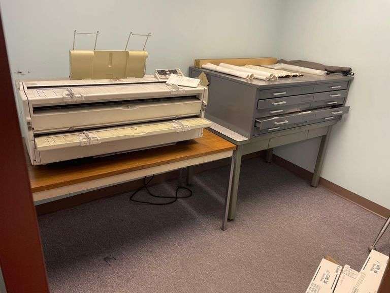 Lanier LW 110 Copier Blueprint Cabinet and 2 Table 60x30x29 image