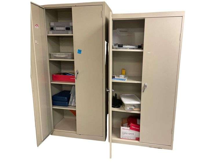 2 Metal Cabinets One is 36x18x78Inches Other is 36x18x72 Inches Contents are Drafting Tools image