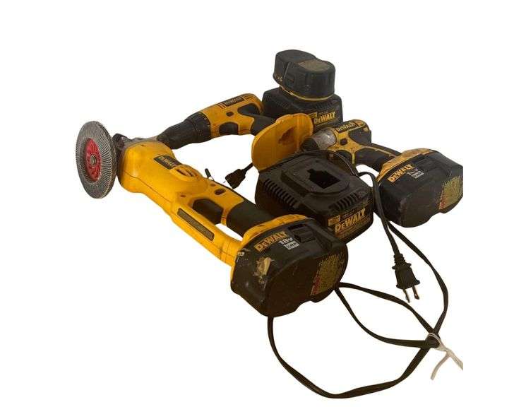 3 Cordless Dewalt Tools 3 Batteries 2 Chargers image