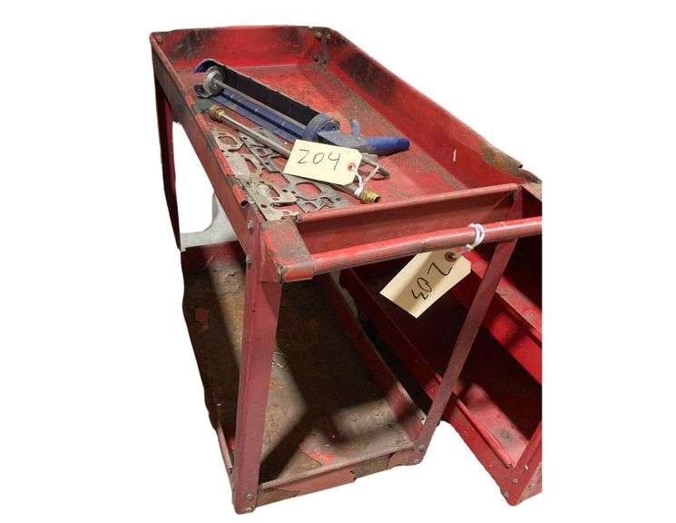Red Metal Cart On Wheels 34x16x32 in (Contents Not Included) image