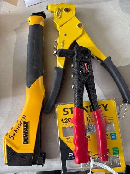 Stanley and Arrow Rivet Tools and DeWalt Stapler w/ case of Rivets image