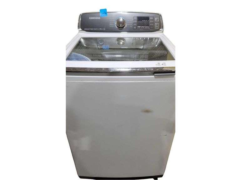 Samsung 5.2 cu. ft. Activewash™ Top Load Washer in White Model WA52M7750AW/A4. Appears to work. Turns on and spins image