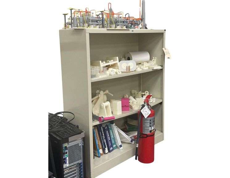 A Metal Cabinet 35x13x41 Inches and Contents Mostly 3D Printer Items and a Fire Extinguisher image