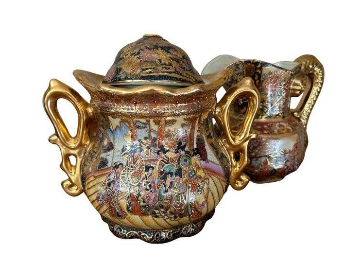 Royal Satsuma Set - Jar/Urn and Hand Painted Pitcher image