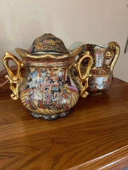 Royal Satsuma Set - Jar/Urn and Hand Painted Pitcher image