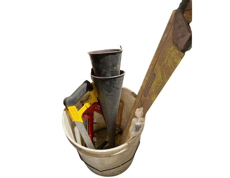 Bucket of Various Size Saws and Funnels image