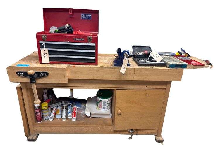 Wooden Workbench with Built In Vise - 77.5” Long x 2’ Depth x 34” Height image