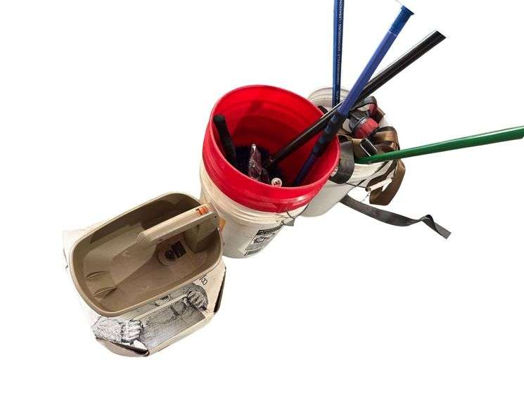 Buckets of Supplies and Seed Spreader image