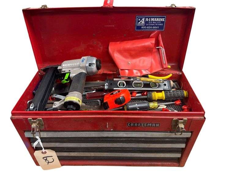 Craftsman Tool Box Loaded With Tools - Brad Nailer, Sockets - Hammers - Screwdrivers - Vise Grips - Wrenches - Etc. image