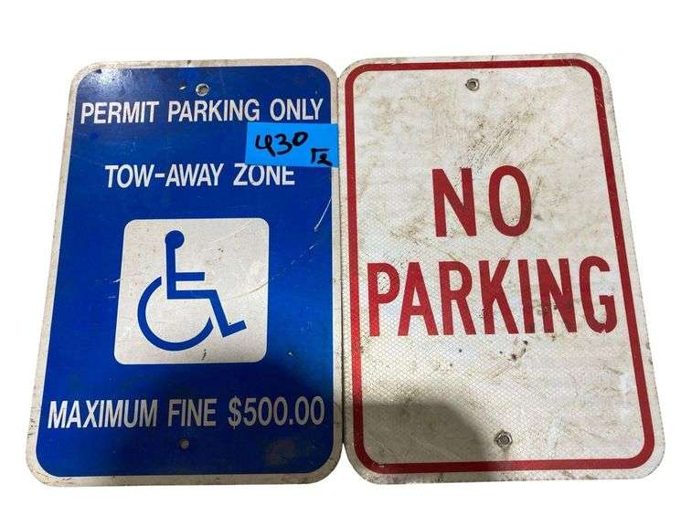 (2) Road Signs “No Parking” and “Permit Parking Only” image