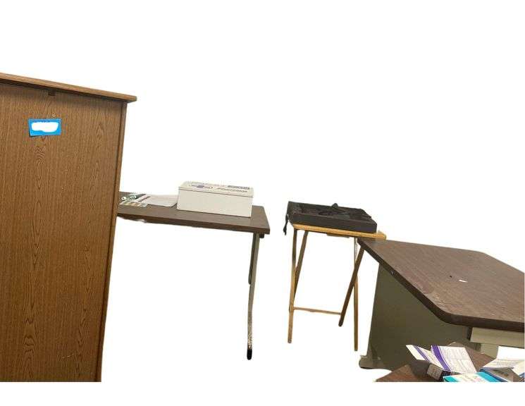 Wooden Podium 24x16x46Inches, A 4x8 Foot White Dry Erase Boards, Small Table 48x24x26Inches image