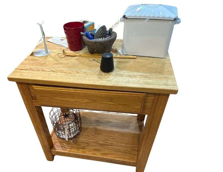 Wooden Island Table With Drawer 3 ft. Xx2ft. 34 in. H. image