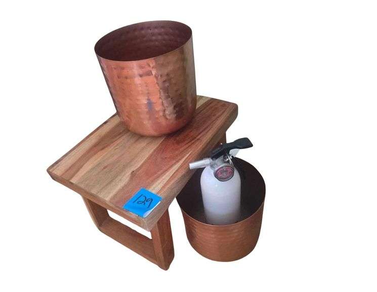 Wooden Stool - Cooper Looking 10in Garbage Cans - White Fire Extinguisher image