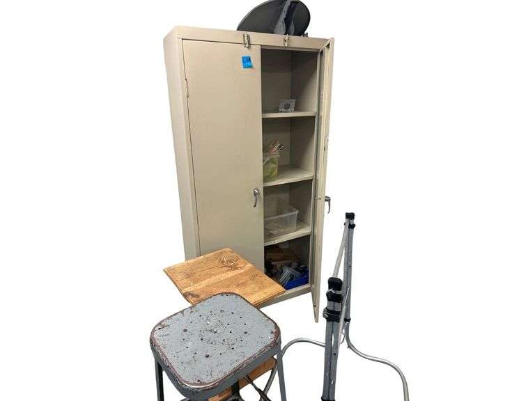 Metal Cabinets, 72 in x 36 in x 18 in, Metal Stool, Wooden Table, Etc image