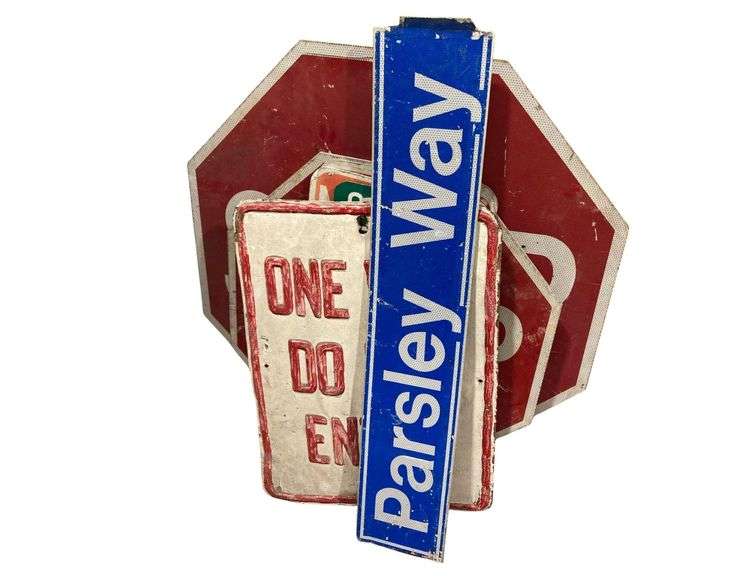9 Road Signs Including 2 Stop Signs, 3 No Parking Signs, and One Way Do Not Enter Sign image