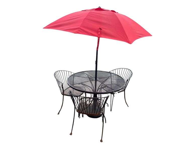 Steel Dining Table With Chairs 42in. Diameter X 28in. H. Includes Umbrella image