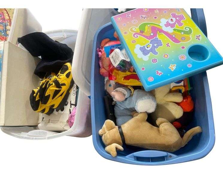 2 Boxes containing, Connect 4, Tablet, E.T. Game, Purse, Women Clothes, US 6 Nike Shoes, Stuffed Bear, Play-doh, Various Toys, Etc. image