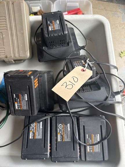 6 WORX 56v Batteries and 3 Chargers image