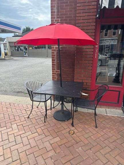 Steel Dining Table with Chairs 36in. Square X 28.5in. H. Includes Umbrella image