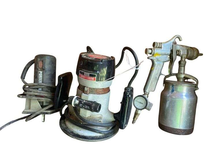 2 Routers a Craftsman Model 315.17381 and a Porter Cable Model 7301 HD along with a Pneumatic Devilbiss Paint Sprayer Type MBC image
