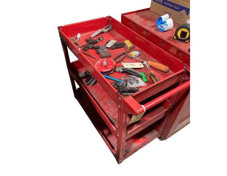 Red Metal Cart On Wheels 34x16x32 in (Contents Not Included) image