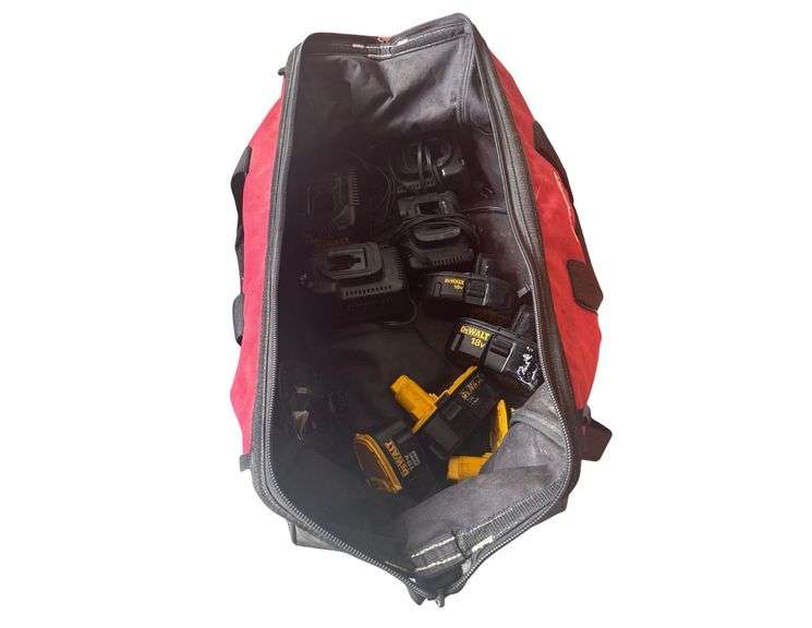 Dewalt Batteries and Chargers in Husky Work Bag - 4 Chargers and 6 Batteries image