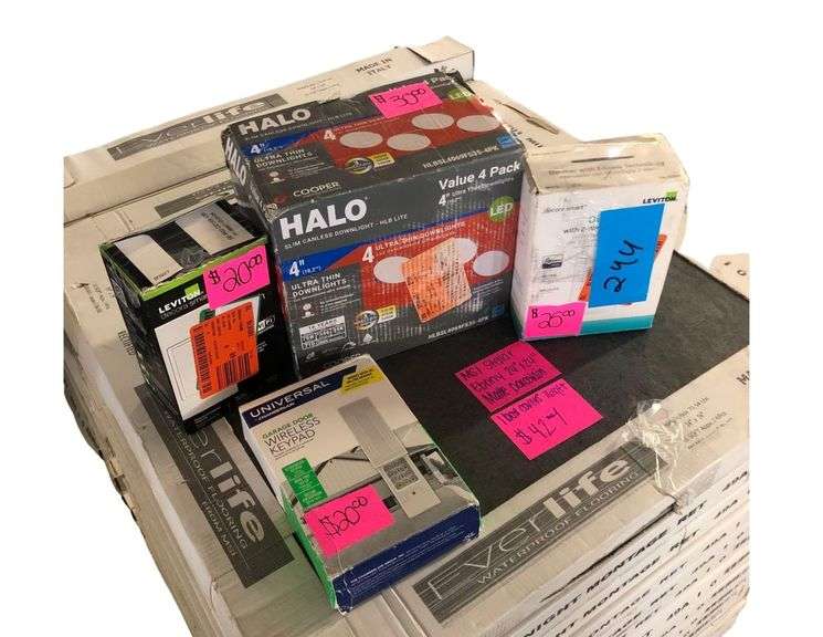 Boxes of Various Sized Lights and Wireless Keypad image